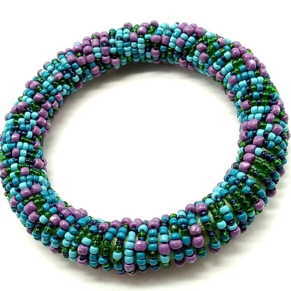 Seed Bead Roll Bangle Bracelet 7" NWOT - Picture 1 of 6